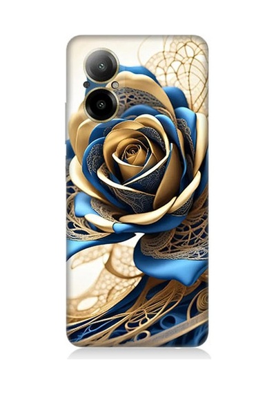 Realme 12 Lite Uyumlu Telkari Sanatta Mavi Gül Desenli Silikon Kılıf Çok Renkli