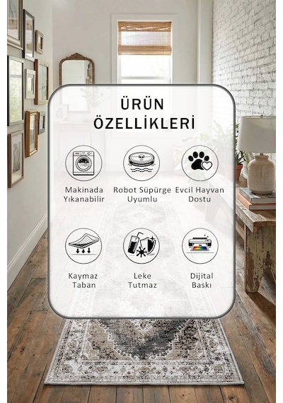 Pusher Dijital Baskılı Kaymaz Yıkanabilir Yolluk Vizon