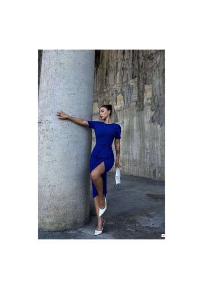 Lior Design Kadın Özgün Tasarım Krep Kumaş Bisiklet Yaka Yırtmaçlı Abiye Elbise Saks Lior Design Kadın Özgün Tasarım Krep Kumaş Bisiklet Yaka Yırtmaçlı Abiye Elbise Saks