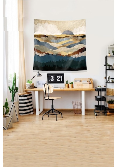 Pelangi Gold Doğan Güneş Leke Tutmaz Kadife Kumaş Duvar Örtüsü Duvar Halısı Tapestry Kwll323, 35 X 50 Diğer