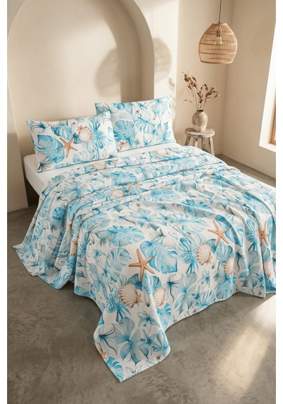 La Notte Sea Marine Çift Kişilik 4 Parça Pike Takımı 210x230 + 160x200 + 2/50x70 Cm Çok Renkli