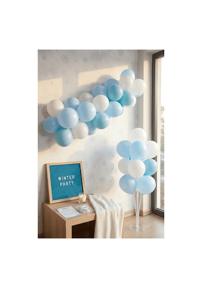 Kış Temalı Doğum Günü Süsleme Deluxe Set Mavi Keçe Yazı Panosu Standlı Balon Zincirli 7 Li Şeffaf Balon Standlı Tüm Yaşlar
