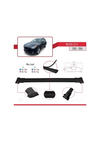 Mazda Cx-5 2013-2018 Arası İle Uyumlu Fly Model Ara Atkı Tavan Barı Siyah