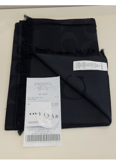 Coach Signature Wrap Yün Ipek Şal Siyah