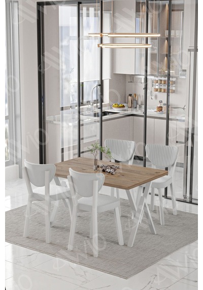 Avvio Parla Beyaz Elma Sandalye 80x120 Yemek Masası Mutfak Masası 4 Kişilik Masa Sandalye Takımı Akça