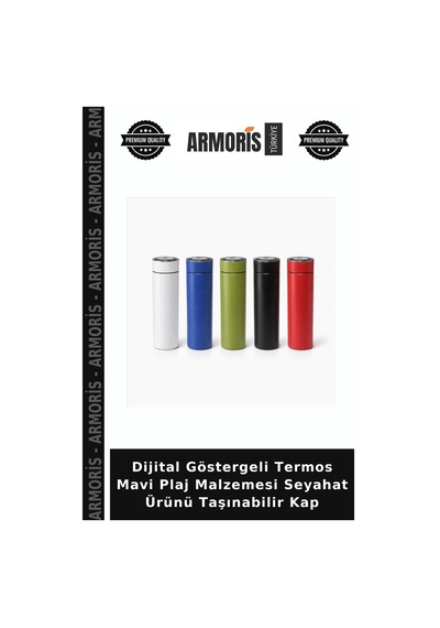 Dijital Göstergeli Termos Mavi Plaj Malzemesi Seyahat Ürünü Taşınabilir Kap Çok Renkli