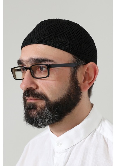 Örme Esnek Orlon Namaz Takke - Siyah - Smz