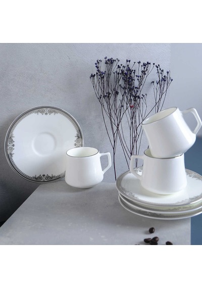 Evaliza Versailles Platin 12 Parça 6 Kişilik Kahve Fincan Takımı 80 Ml Platin