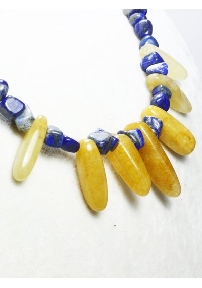 Lapis Lazuli & Akik Taşı Tasarım Kolye Lacivert - Sarı
