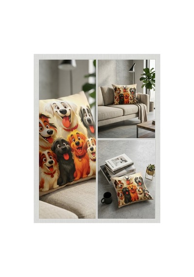 Sevimli Köpekler Digital Baskılı Kırlent Kılıfı Çok Renkli - 930432982 Çok Renkli