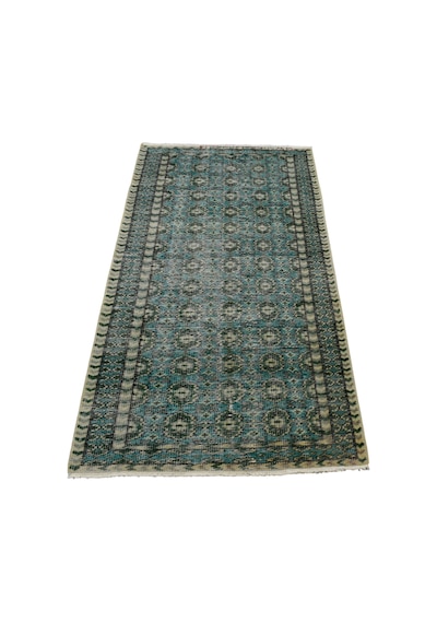 Zehra Abla Halı Vintage El Dokuma Yeşil Nadir Buhara Modelli Uşak Yün Halı 5623 Renkli