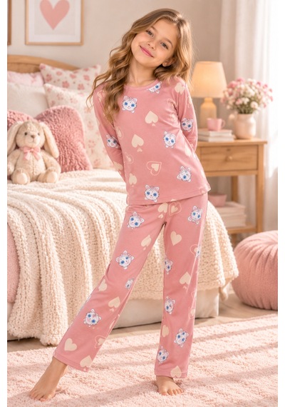 Free Beka Desenli Bisiklet Yaka Süet Kumaş Kız Çocuk Uzun Kollu Pijama Takımı Pembe Free Beka Desenli Bisiklet Yaka Süet Kumaş Kız Çocuk Uzun Kollu Pijama Takımı Pembe