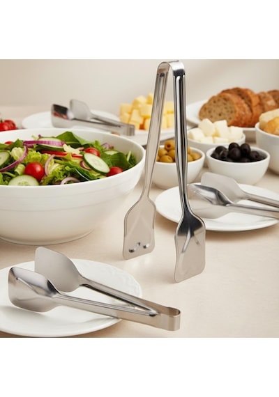 Paslanmaz Çelik Yemek Servis Maşası 21 Cm Salata, Makarna Ve Sıcak Yemekler İçin Çok Amaçlı S
