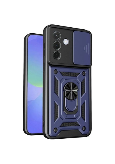 Vendas Samsung Uyumlu Galaxy A37 Kılıf Magnetik Standlı Kamera Korumalı Zore Sürgülü Vega Kapak Mavi