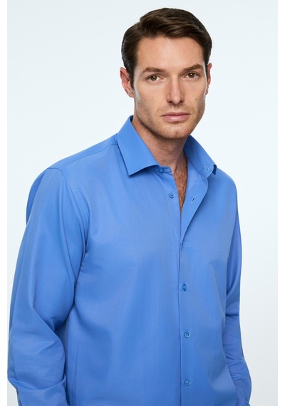 Morven Erkek Mavi Düz Slim Fit Sert Yaka Gömlek 26mc004066300 Mavi