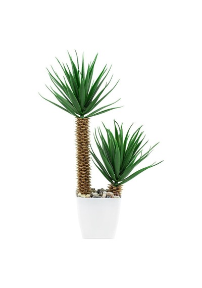 Beyaz Plastik Saksıda Iki Dal Yapay Kaktüs Aloevera