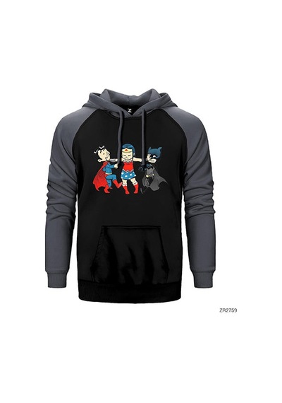 Superman And Batman Cartoon Kırmızı Renk Reglan Kol Sweatshirt / Hoodie