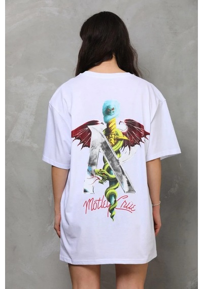 Assema Unisex Bisiklet Yaka Baskılı Oversize T-shirt - Beyaz Çok Renkli