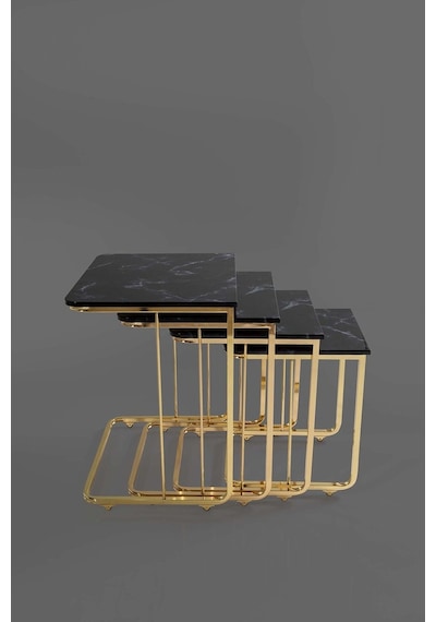 Tekerlekli Veys Sehpa Gold 4 Lü Zigon Sehpa - Orta Sehpa - Yan Se (550698852)