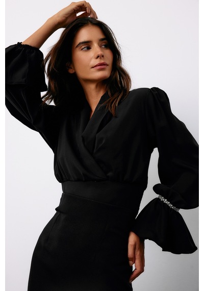 Sateen Aksesuar Detaylı Bluz - Siyah-135126 Siyah