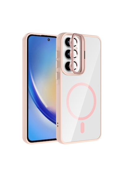 Zore Galaxy Uyumlu A55 Kılıf Standlı Ve Kamera Lens Hediyeli M-safe Şarj Özellikli Ogaa Etro Kapak - Lacivert