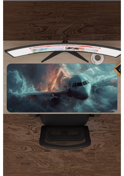 Airplane Uçak Kaymaz Dikişli Kauçuk Oyuncu Mousepad V1 - 90x40 Xxl Gaming Mouse Pad Fare Altlığı