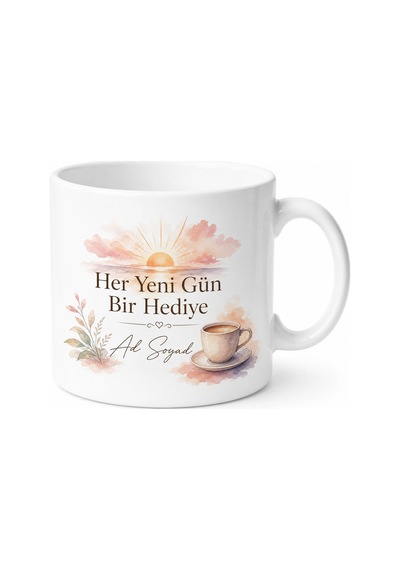 İsme Özel Günlük Temalı Baskılı Kupa Bardak Hediye Özel Tasarım Porselen Mug Beyaz / Çok Renkli