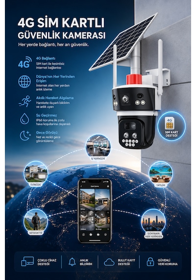 Sim Kartlı 2 Kameralı Elektriğin Olmadığı Yerde Kullanılan 10x Zoom Güvenlik Kamerası
