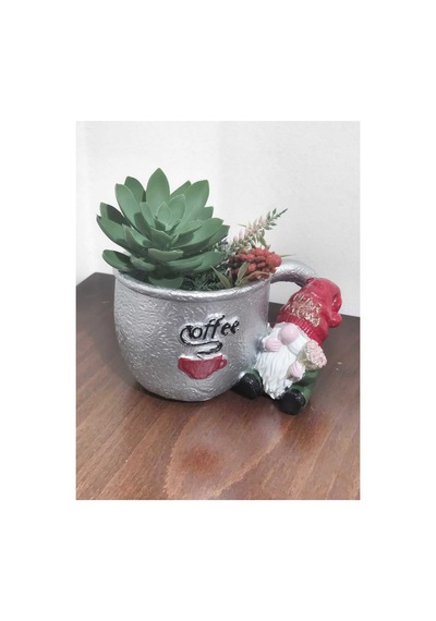Cüce Objeli Fincan Modeli Sukulent Saksı,coffee Yazılı Ve Cüce Objeli Fincan Sukulent Saksı.