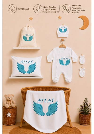 Pia Baby Erkek Bebek Yeni Doğan Hastane Çıkışı %100 Pamuk İsme Özel Tulum Seti Battaniye Yastık Kılıfı Kese 2017tybkyx Krem