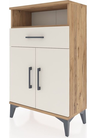 Arges Komodin 2 Raflı Tek Çekmeceli 2 Kapaklı 60x30x96 Çam-ay... Çam