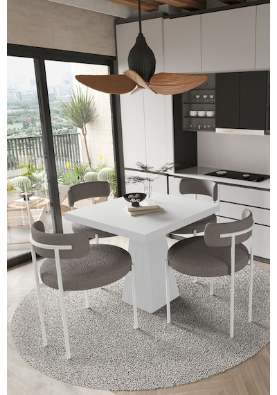 Avvio Savana Beyaz Lake Mdf Ayak 90x90 Yemek Masası Mutfak Masası 4 Kişilik Masa Takımı Teddy Sandalye Beyaz