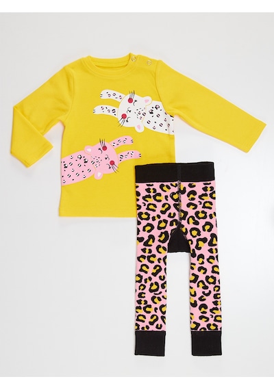 Leopar Kız Bebek T-shirt Tayt-Pantolon Takım