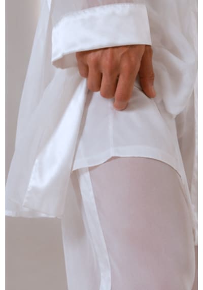 Qmen Style Erkek Şifon Kimono- Pijama - Şort Seti Beyaz