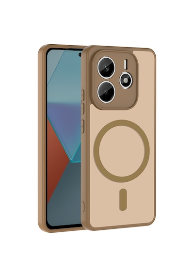 Maks Technology Redmi Note 14 4g Kılıf M-safe Şarj Özellikli Mkst Babet Kapak - Kahverengi