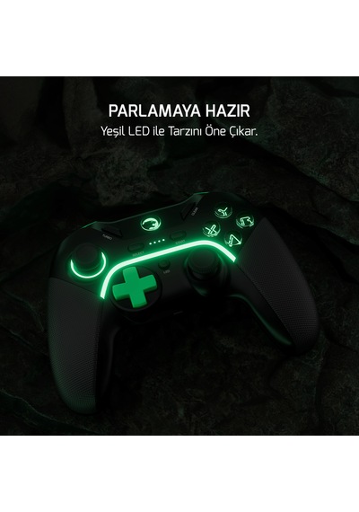 GamePower Vitrus Hall Effect Joystickli Kablosuz Siyah Gamepad 2.4G Bluetooth PC Uyumlu