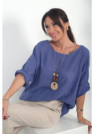 By Saygı Kadın İtalyan Coton Oversize Bluz İndigo