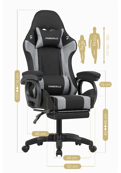 Fashcolle Dynamic Air Kumaş Gri-Siyah Masajlı Oyuncu Koltuğu