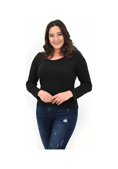 Kadın Büyük Beden Uzun Kollu Basic Bluz 1759-25 001