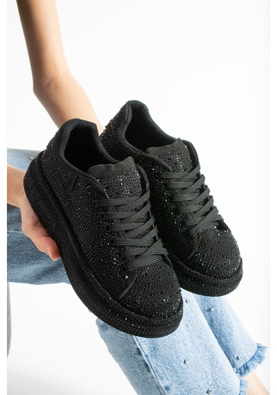 Dabab Shoes Stella Kadın Siyah Taşlı Işıltılı Platform Sneakers Spor Ayakkabı
