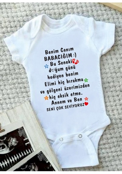 Babylimon Babaya Özel Doğum Günü Zıbın Beyaz - 132151307 Beyaz
