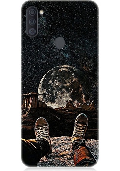 Samsung Galaxy A11 Uyumlu Yıldızlı Bir Gece Ve Ay Desenli Silikon Kılıf
