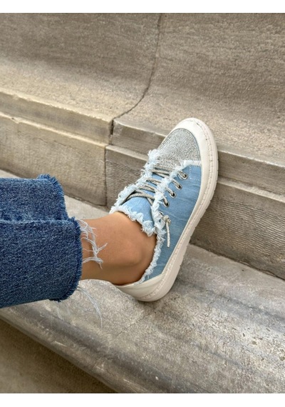 Erva'nın Butiği Kot Keten Jule Taş Bağcıklı Kadın Sneakers-5786