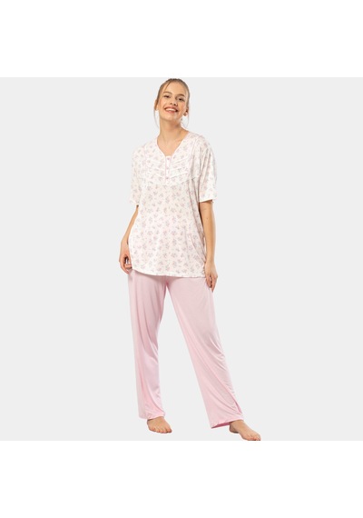 Türen Empirme Patlı Battal Kısa Kollu Pijama Takım 3369/pembe 001