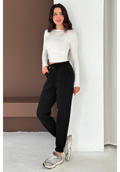 Kadın Yüksek Bel Jogger Eşofman Altı Soft Motion SiYAH