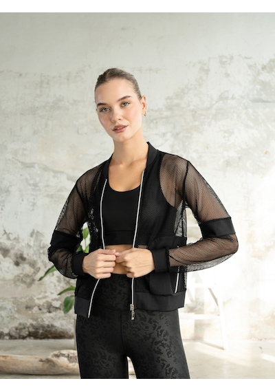 Lismina Siyah Fileli Cepli Spor Ceket Siyah