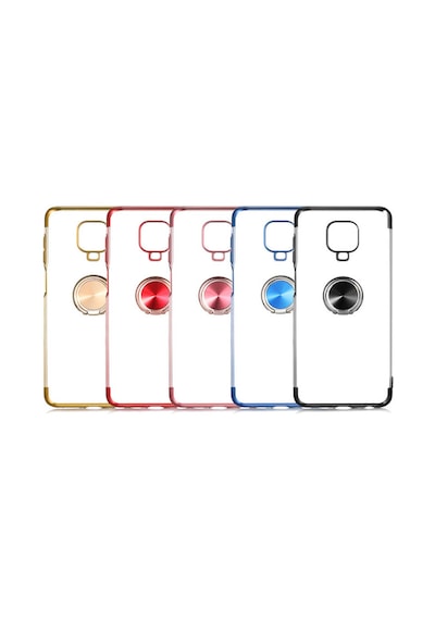 Redmi Note 9s / Redmi Note 9 Pro Kılıf Kenarları Renkli Yüzüklü Manyetik Silikon Siyah