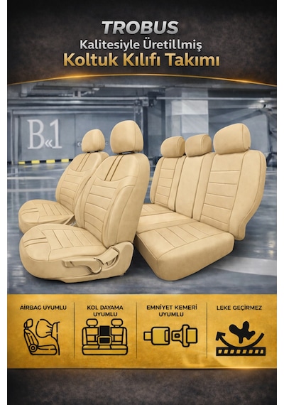 Hyundai Accent Era 2006-2011 Uyumlu Colorline Elegance Deri Bej Koltuk Kılıfı