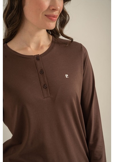 Pierre Cardin Kadın Kahverengi Uzun Kol Nakışlı Pijama Takım Pc9275-s-v1 Pc9275-s-v1