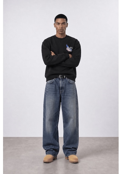 Respire Erkek Natural Patch Detaylı Oversize Sweatshirt Siyah
